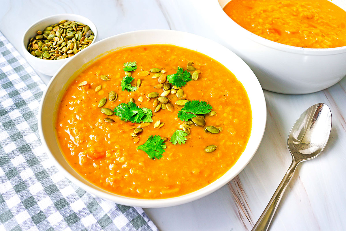Sopa de calabaza y lentejas
